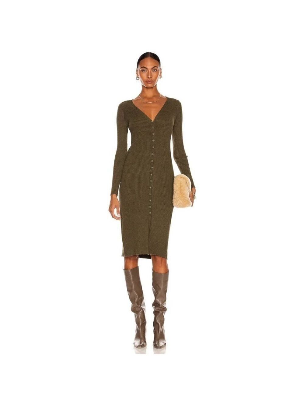L'AGENCE | Maci Button Duster Cardigan Dress In Ivy Green